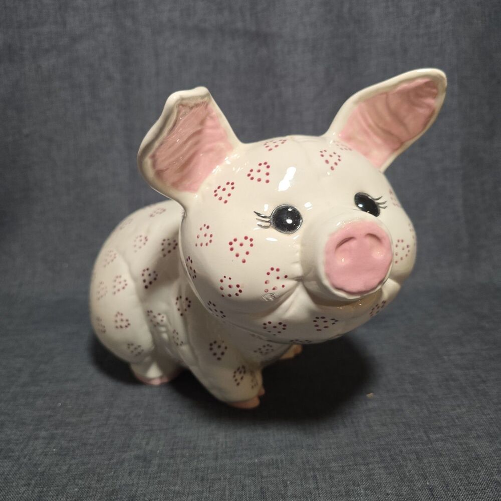 Kimple Mold Ceramic Pig Figurine 1989 Hand Painted Quilt Pattern pale pink